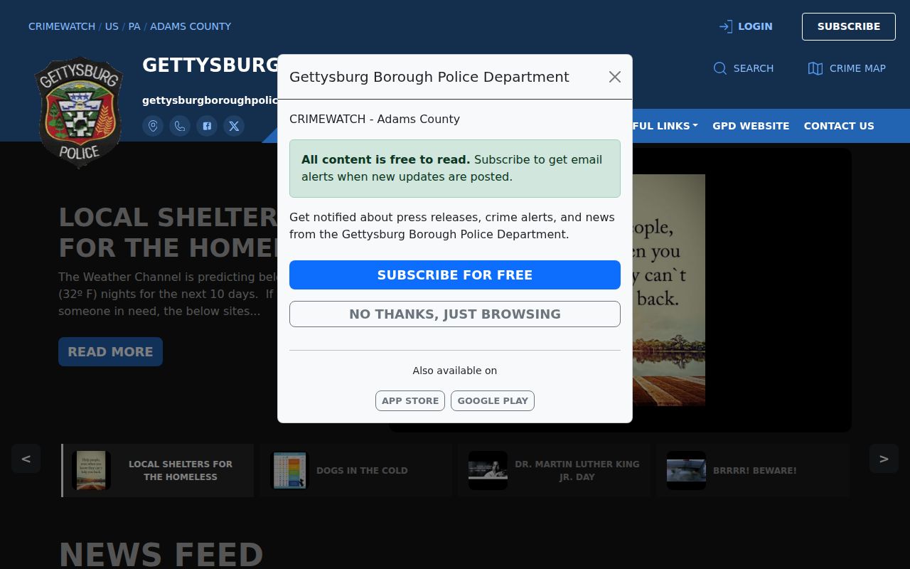 Gettysburg arrest and record options on the official police department portal