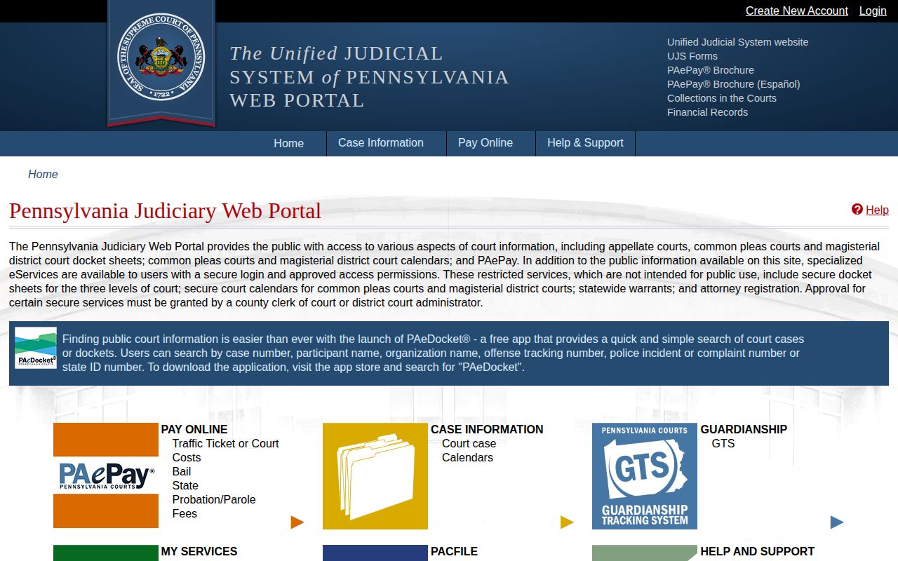 Adams County court disposition record search through Pennsylvania UJS